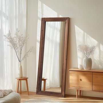 Rustic Floor Full Length Mirror Wood Frame, 56"x21" Brown Mirror