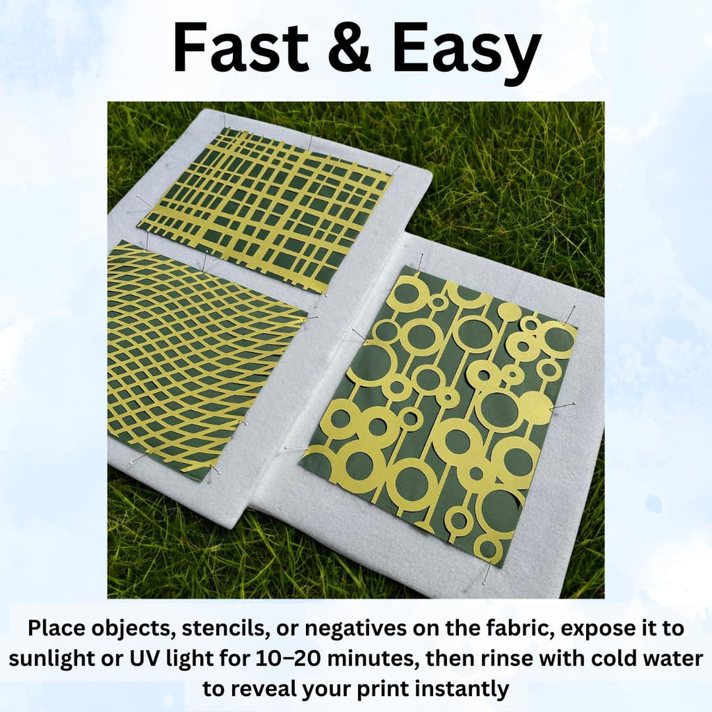 Cyanotype Fabric Sheets, Pre-Sensitized Cotton Sateen for Easy Sun Printing, Professional-Quality Fabric Sheets, Just