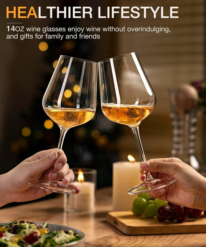 White Wine Glasses Set of 4, Crystal Wine Glasses with Stem, Hand Blown 14oz, Perfect for Red，White Gift Packaging