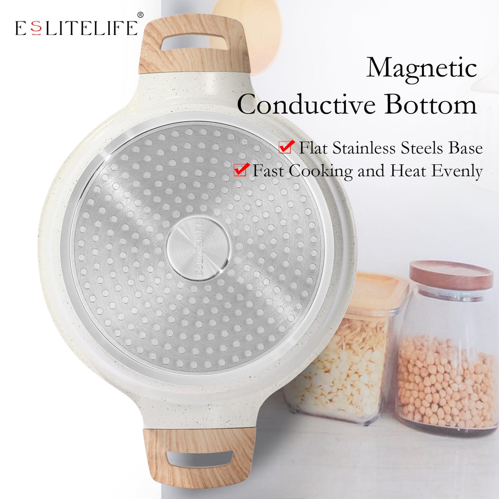 Nonstick Stock Pot with Lid, 5 Quart Granite Casserole Large Soup Pot Pasta Cooking Pot, Induction Compatible, PTFE &