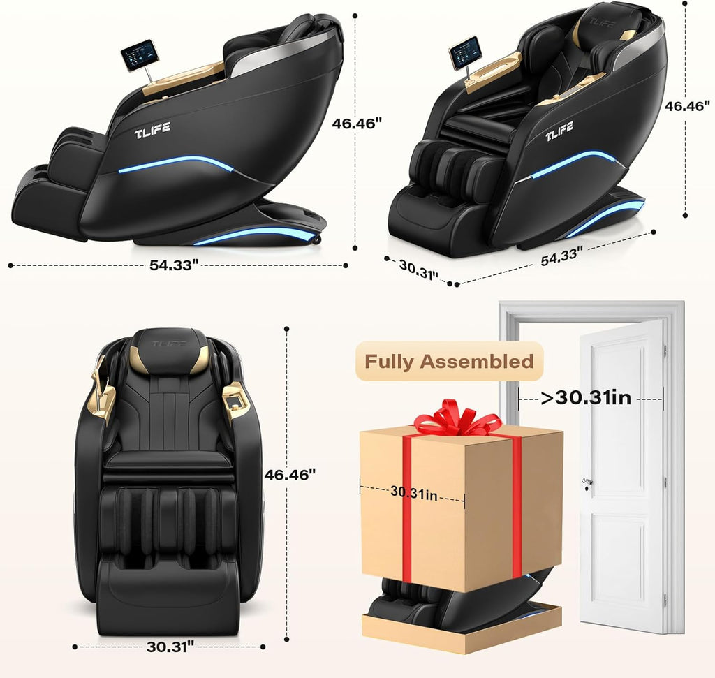 Massage Chair Full Body 160° Zero Gravity SL-Track, 12 Modes, Black | Full-Body Airbags, Body Scan, 6 Massage