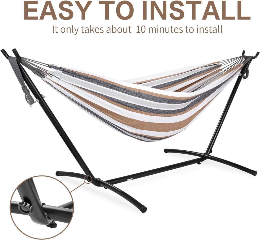 Double Hammocks with Stand for Outside, Portable Space Saving Heavy-Duty Steel Frame for Indoor Outdoor Patio Yard