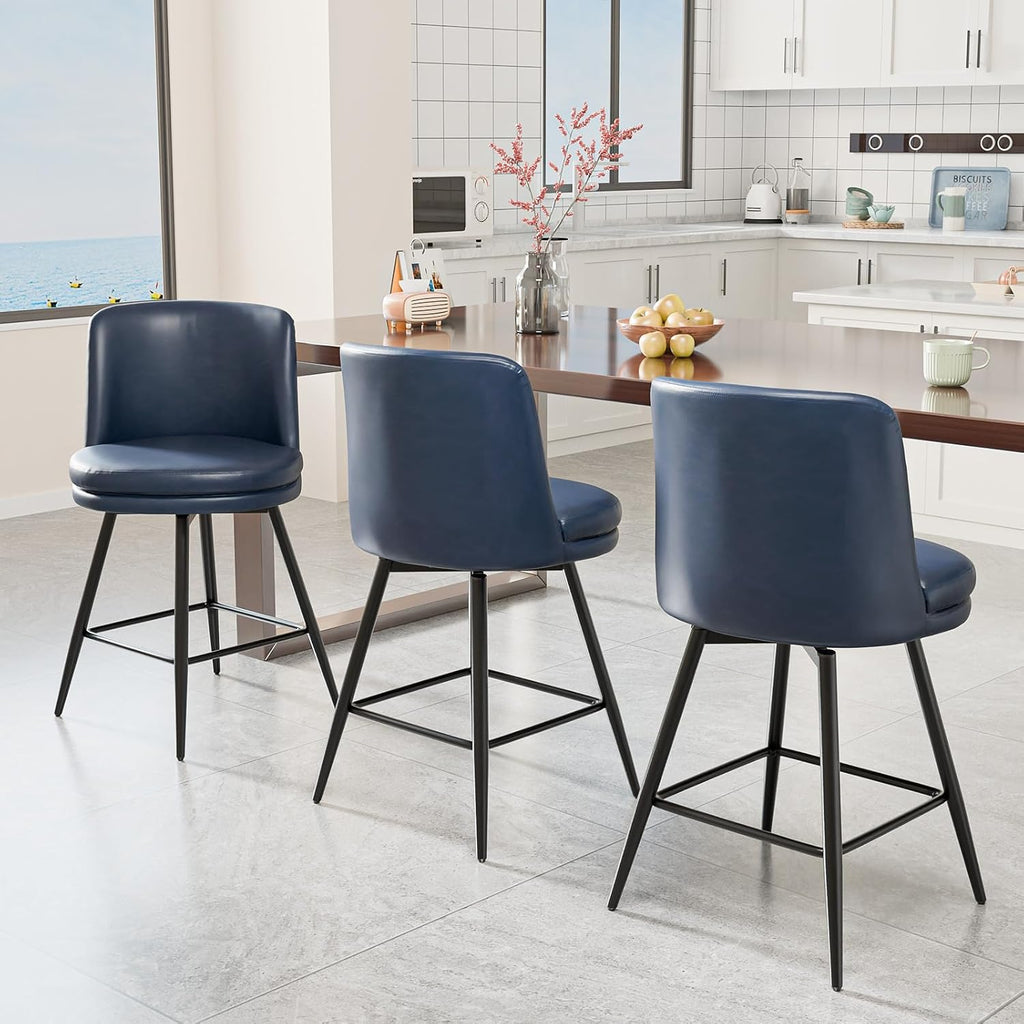26" H Swivel Barstools Set of 1, PU Faux Leather Upholstered Counter Height Bar Stool with Back, Kitchen High Chairs