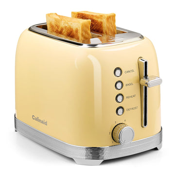 Toaster 2 Slice Retro Stainless Steel, Yellow