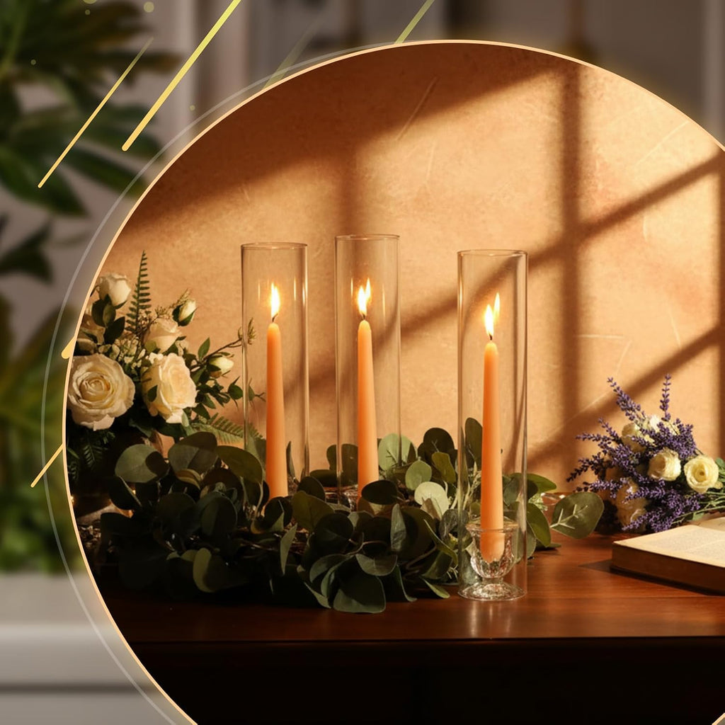 24 Set Glass Hurricane Candle Holders 11.8" Open Ended Glass Candleholder Tube Shape Bottomless and 1.9" Taper Clear