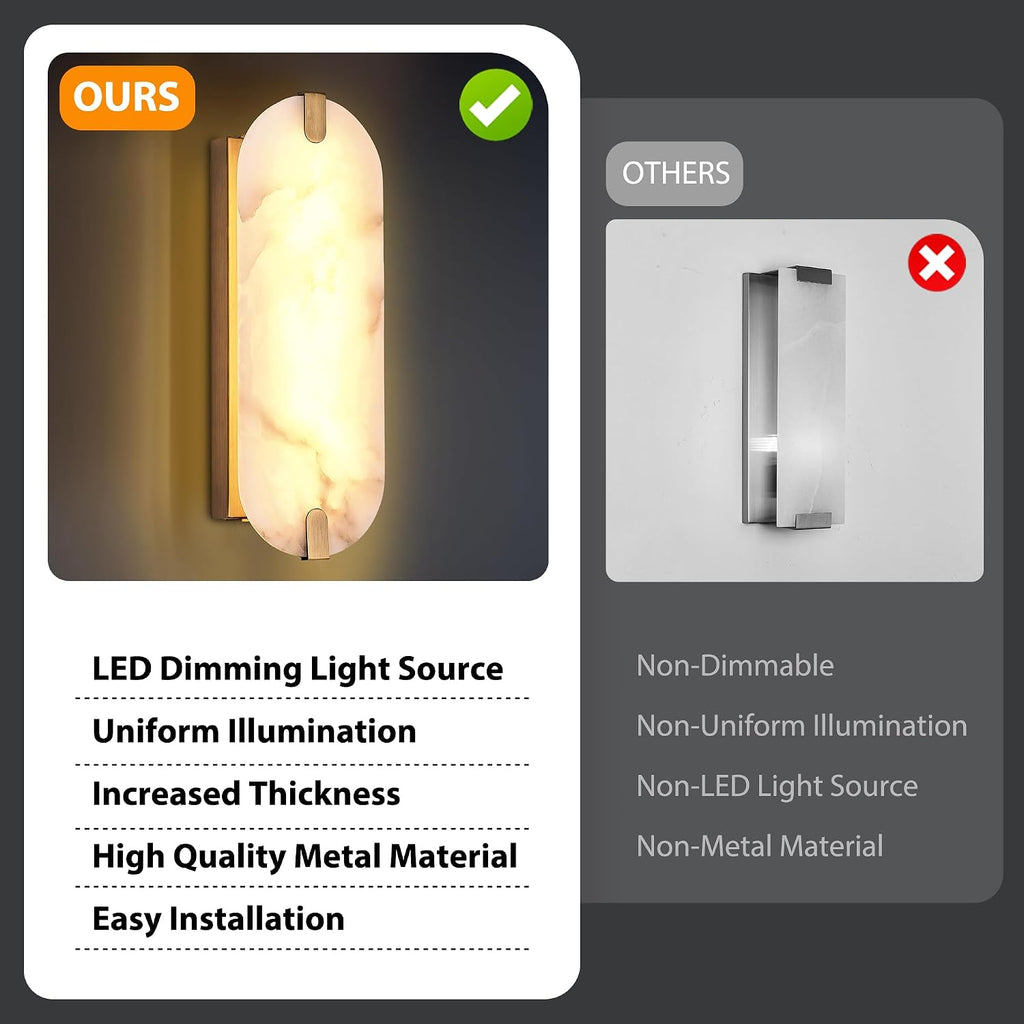 14.17in Alabaster Wall Sconces, Natural Marble Wall Light Set of Two, Modern LED Alabaster Sconces for Living Room