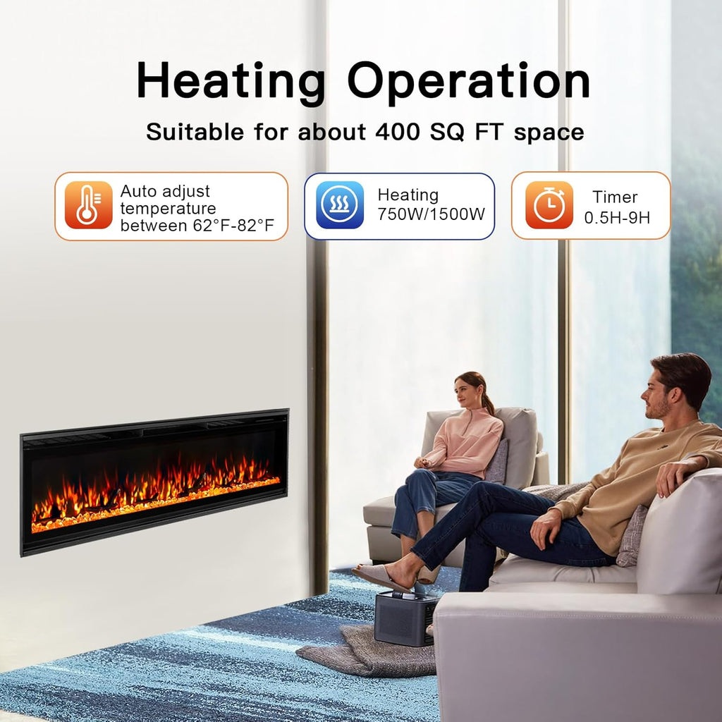 Electric Fireplace Inserts, Ultra Thin Wall Mounted Fireplace with Remote Control, Multicolor Realistic Flame