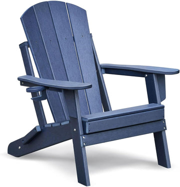 Folding Adirondack Chair Weather Resistant, Outdoor HDPE Lawn Chair - Blue/Grey