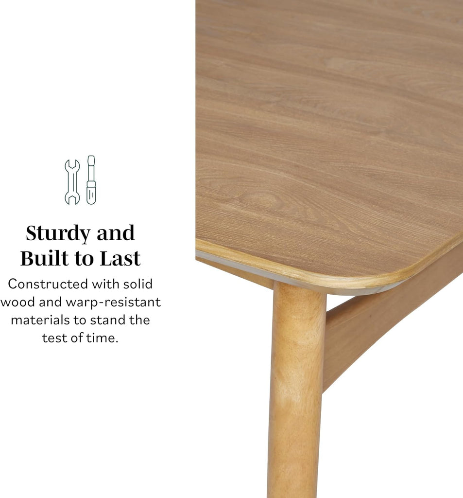 Mid-Century Modern Solid Wood Tapered-Leg Dining Table, 59 Inch, English Ash
