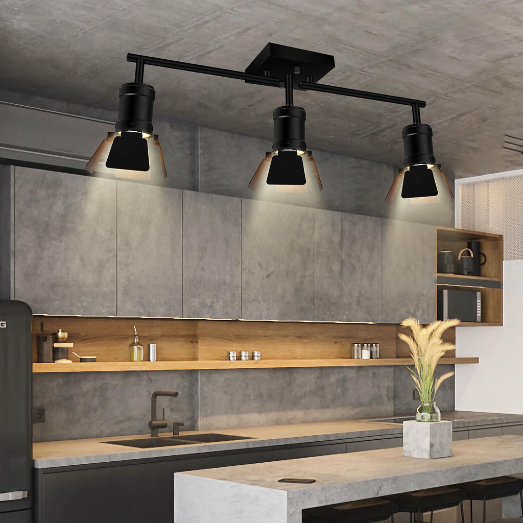 3 Light Track Lighting Fixtures Ceiling, Black Track Lighting with Upgrade Lamp Heads, 3 Way Track Lights Ceiling