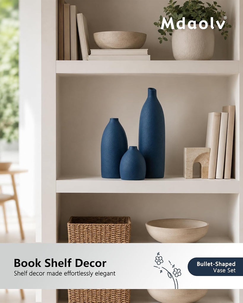 Matte Blue Vase Set Navy Blue Decor Coastal Decor Vases