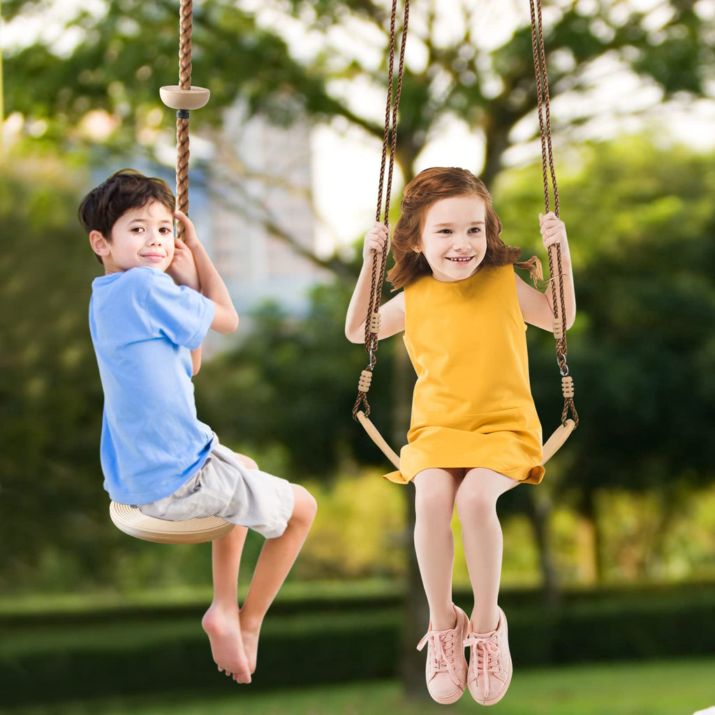 Tree Swing Climbing Rope 2 Pack Multicolor with Platforms Red Disc Swings Seat - Outdoor Playground Set Accessories