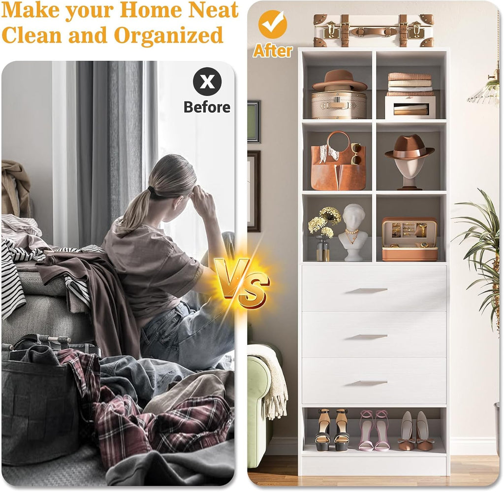 Closet System Organizer with 3 Drawers and Partition Storage, Freestanding Wardrobe Organizer Modular with Shoe