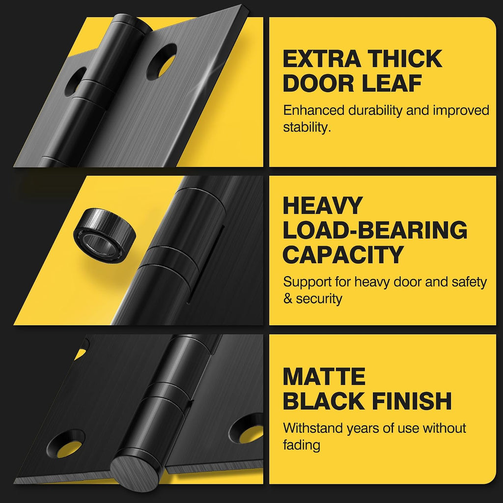 Ball Bearing Door Hinges, 3.5 x 3.5 Inches Square Hinges, Square Corner Stainless Steel, Heavy Duty Door Hinges