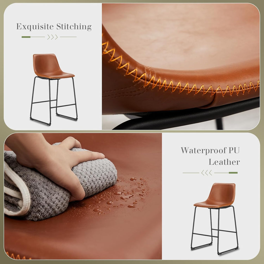 26 Inch Counter Height Bar Stools Set of 4, Modern Faux Leather High Barstools with Back and Metal Leg, Bar Chairs
