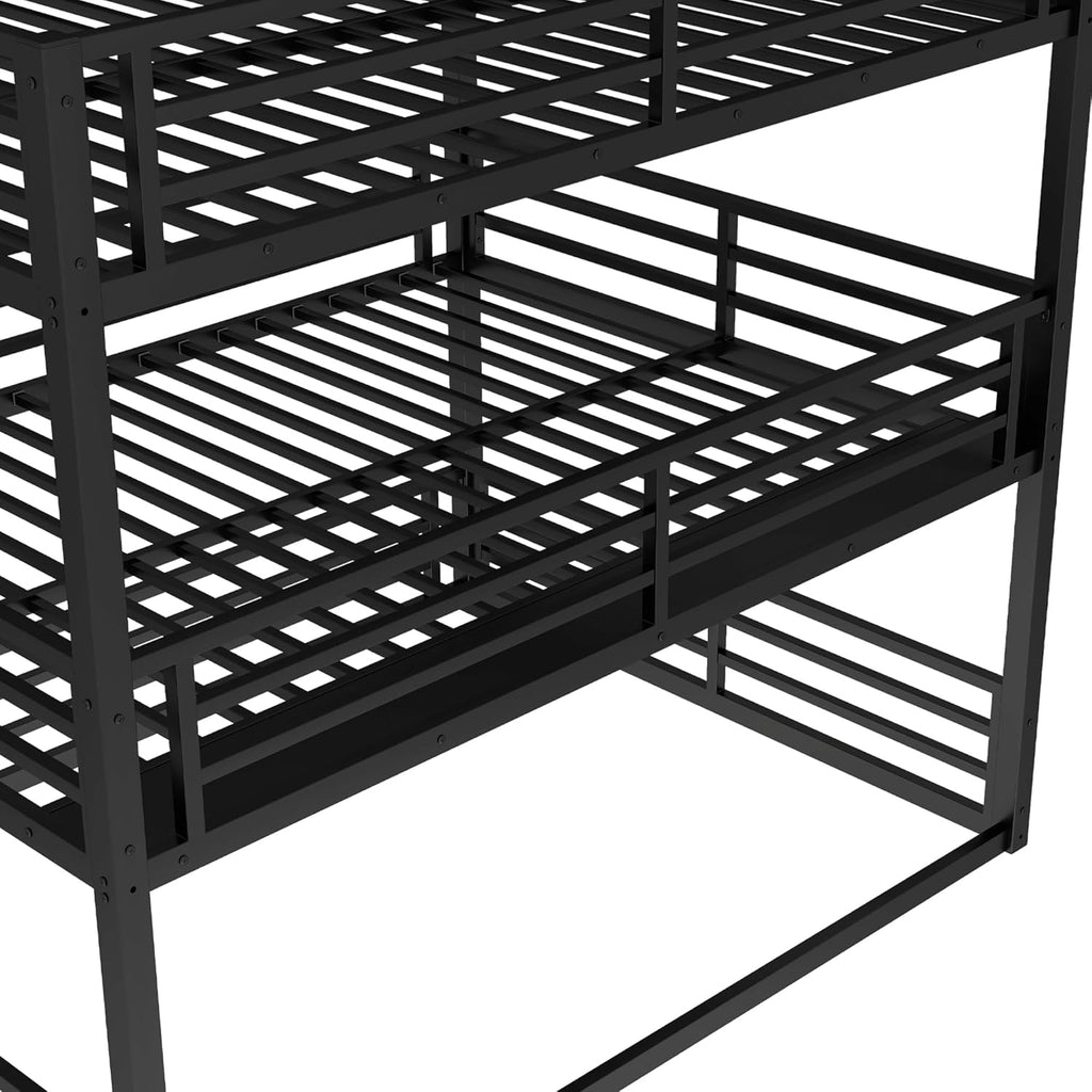 Heavy Duty Triple Bunk Bed, Queen Over Full XL Over Queen 3 Bunk Beds with Ladders