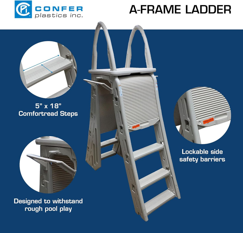 Plastics 7200 Roll Guard fits Above-Ground Pool Heights from 48" to 56" A Frame Safety Ladder for Above Ground