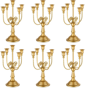 Candelabra Gold Candle Holders - 5 Arm 11.8" Wedding Candlestick Holder for Theme Party Table Centerpiece Decor