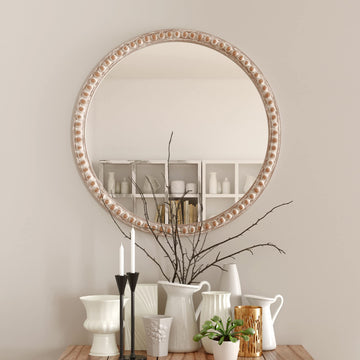Round Wood Mirror - Rustic Farmhouse Wall Mirror