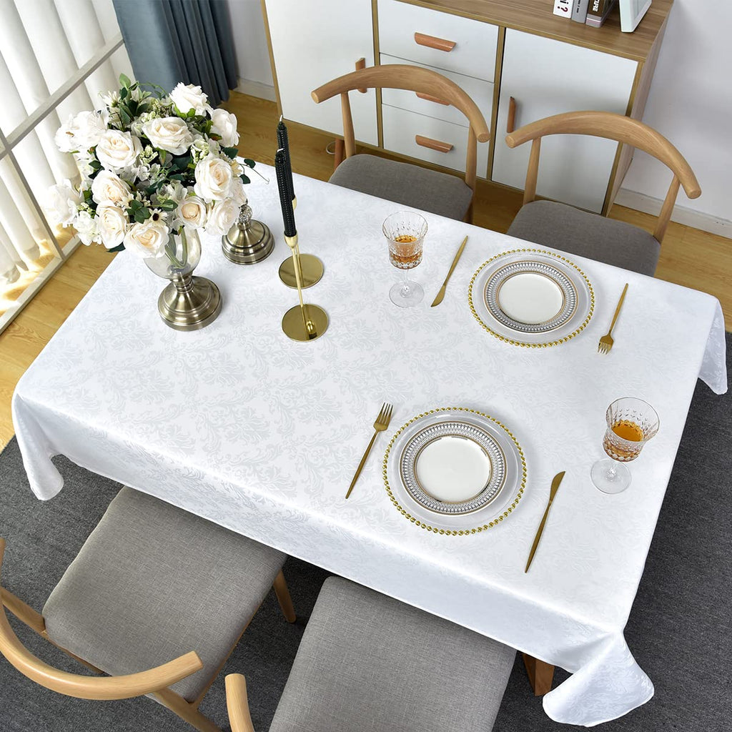 White Tablecloth Rectangle 60 x 120 Inch Jacquard Tablecloth