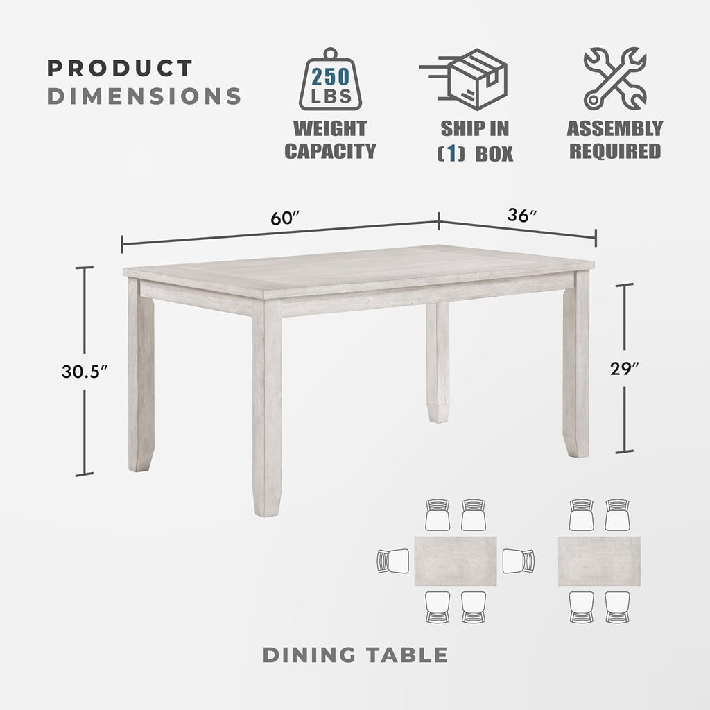 60" Farmhouse Dining Table for 4-6 People, Solid Wood Frame Acacia Veneer Rectangular Kitchen Table, for Kitchen