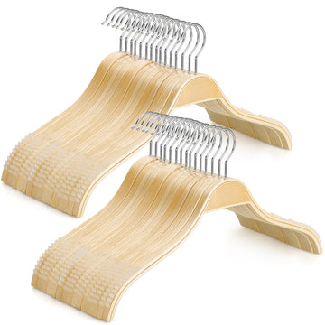 Slim Natural Wood Hangers with Extra Soft Non-Slip Rubber Grips, 30-Pack High-Grade Fashion Hanger No Shoulder Bump
