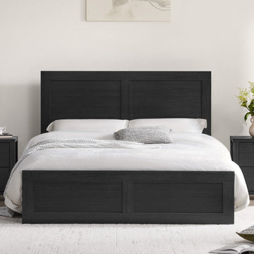 Wood Bed Frame with Headboard and Footboard, Black, King