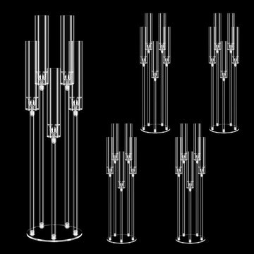 4 Set 5 Arms 34.6'' Acrylic Candelabra Centerpieces,Clear 5 Arms Candlesticks Holder with Acrylic Shade for