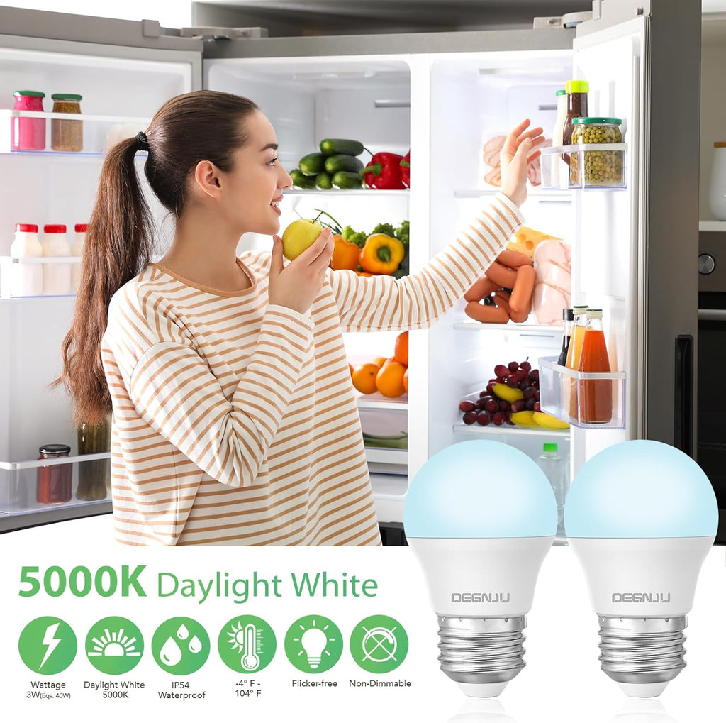 LED Refrigerator Light Bulb, 40 Watt Equivalent, 120V, Fridge Light Bulb 5000K Daylight White, A15 Appliance Bulb (2 Pack)