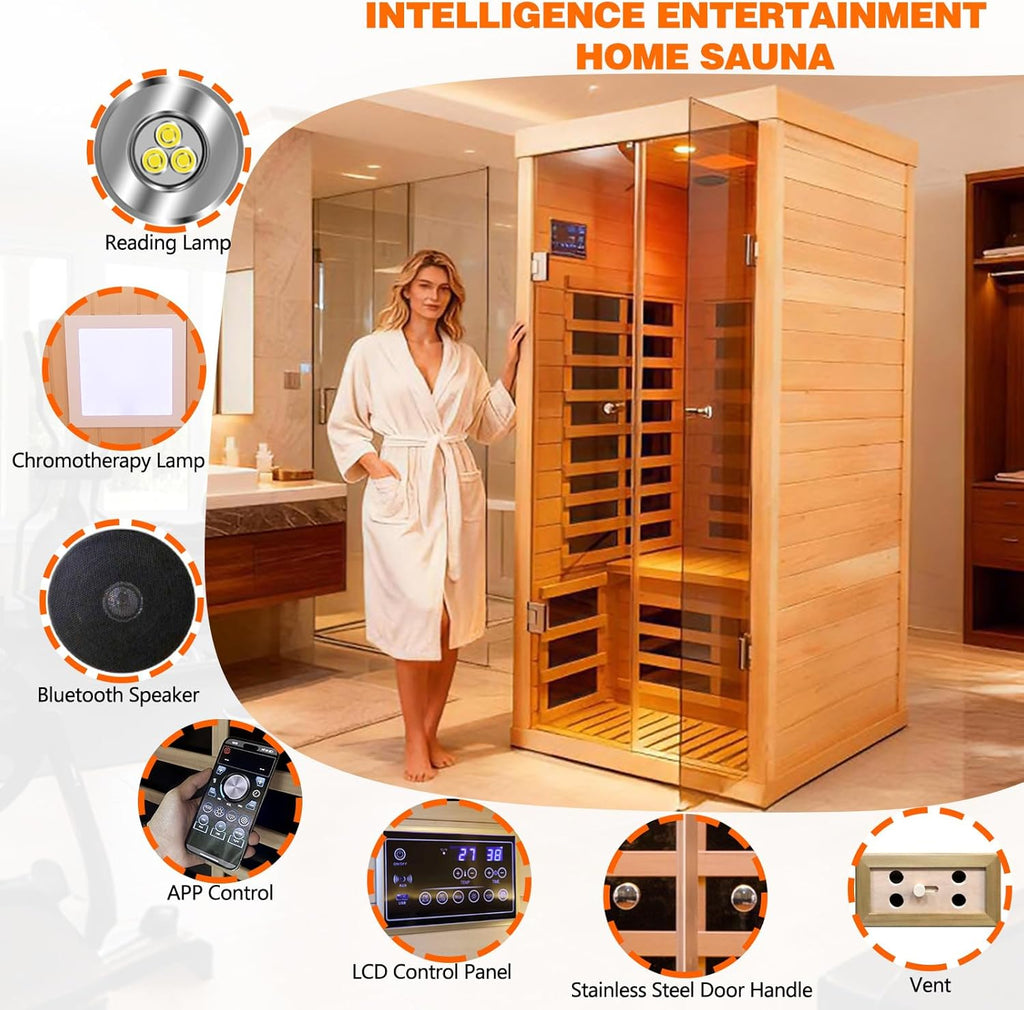 Smart APP Control 1 Person Ultra Low EMF (0-5mG) Far Infrared Sauna for Home