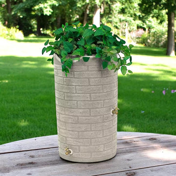 Decorative Rain Barrel with Brick Pattern, Mock Brick rain Barrel, 50 Gallon,Dual Brass Spigots, with a deep-welled