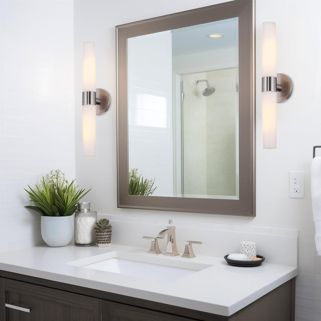 Duo 21" Modern Wall Sconce Bathroom Vanity Light, 2-Light | Frosted Glass Cylinder Shades, Classic Brushed Nickel