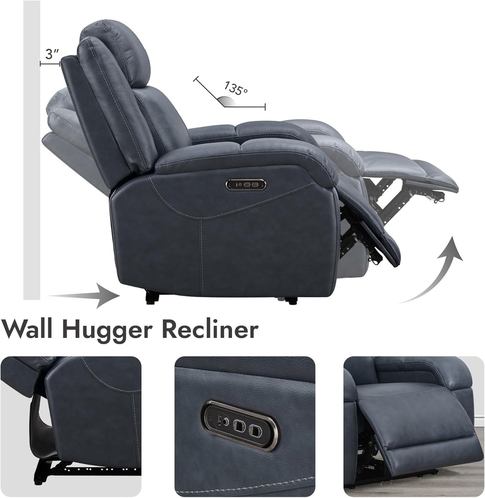 Genuine Leather Power Recliner Chairs for Adults, Wall Hugger RV Recliner with Power Headrest & Charging Ports