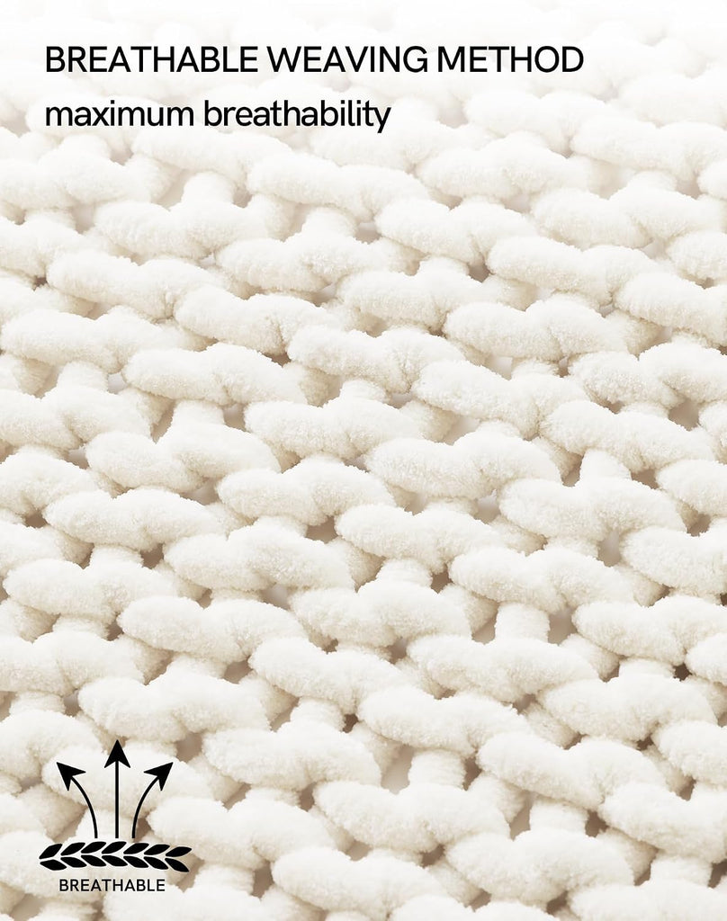 Chunky Throw Blanket, Hand Knitted with Chenille Yarn, Skin Friendly, Ventilated and Breathable, Machine Washable