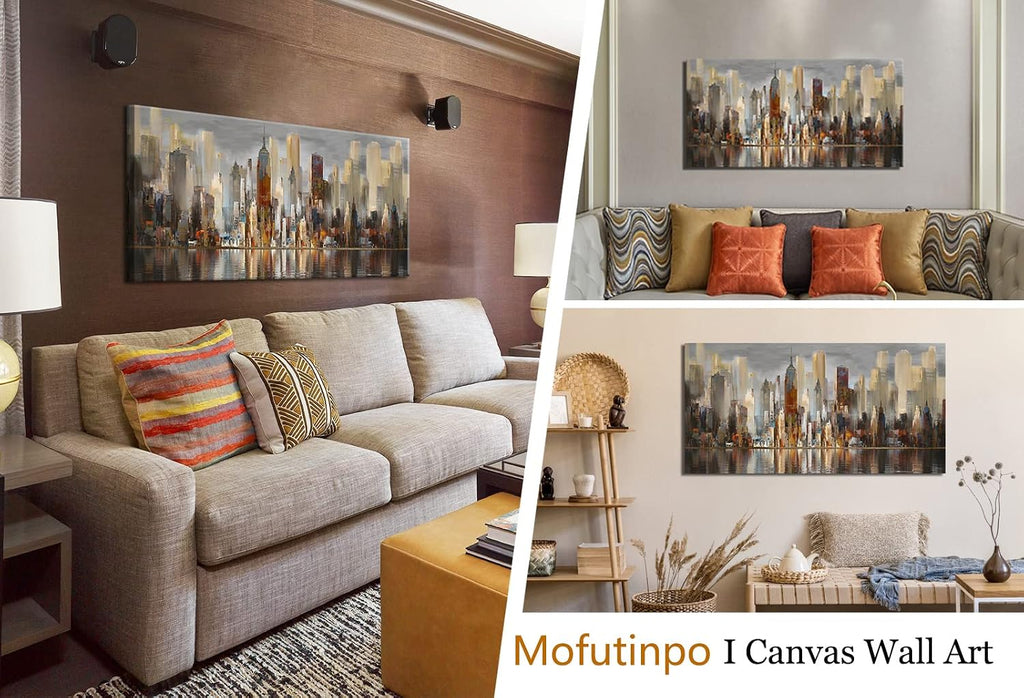 Wall Decorations Framed Large Cityscape New York Wall Decor Canvas Prints Abstract Brown City Theme Paintings Modern