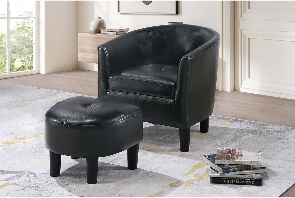 Modern Lounge Chair — Black Faux Leather