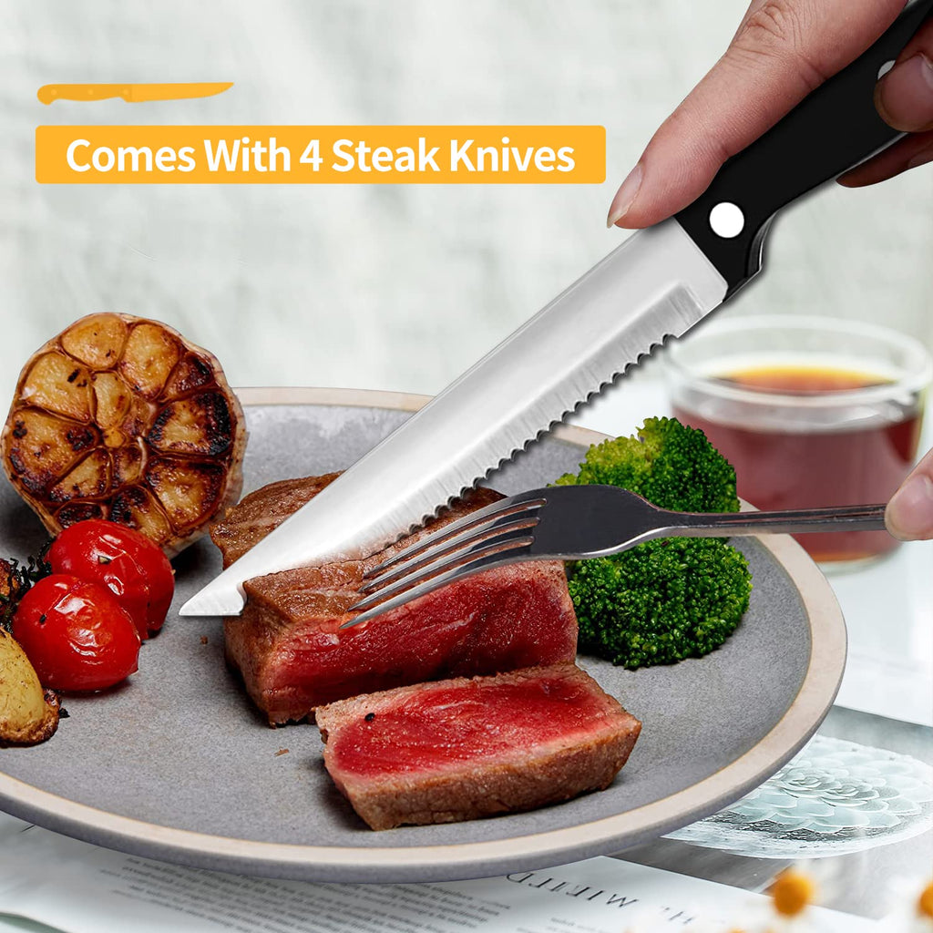 24 Piece Silverware Set with Steak Knives, Flatware Set for 4