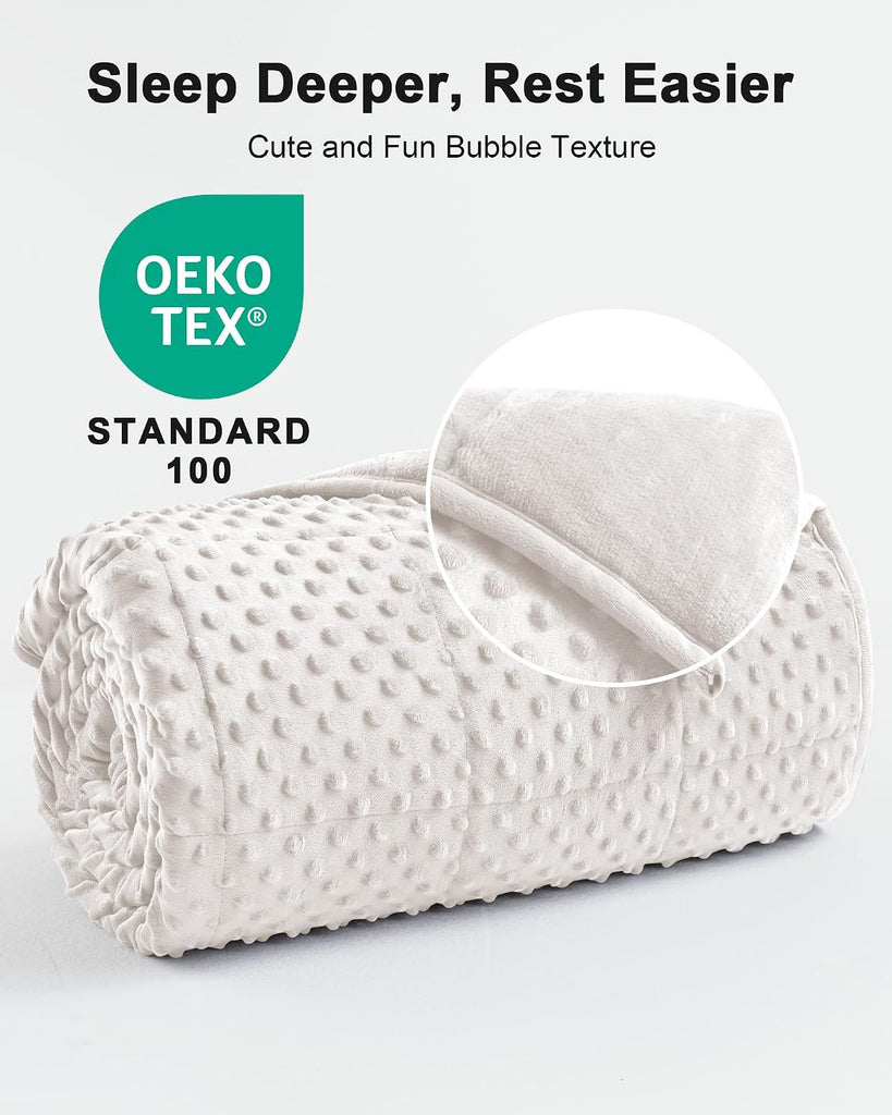 Minky Dot Weighted Blanket Queen Size 60"x80" 15lbs(Cream White) + Adult Weighted Blanket Queen Size 60"x80"