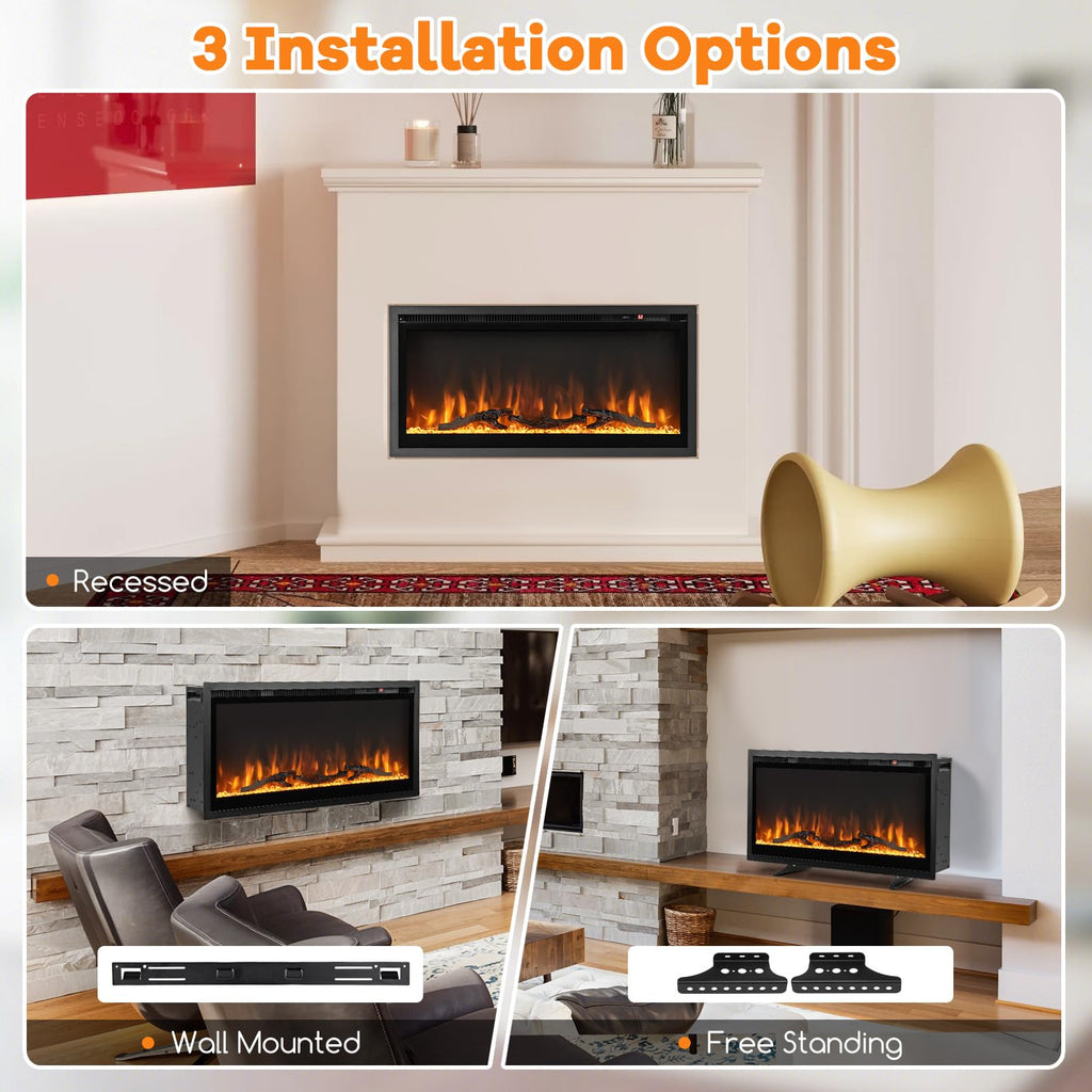 Electric Fireplace Insert 36" - Wall Mount & Recessed