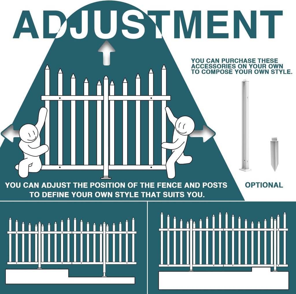 7 Sets W84 x H36 Vinyl Picket Fence Panels White Decorative Fence for Garden Yard Pool Walkways Suit for Concrete