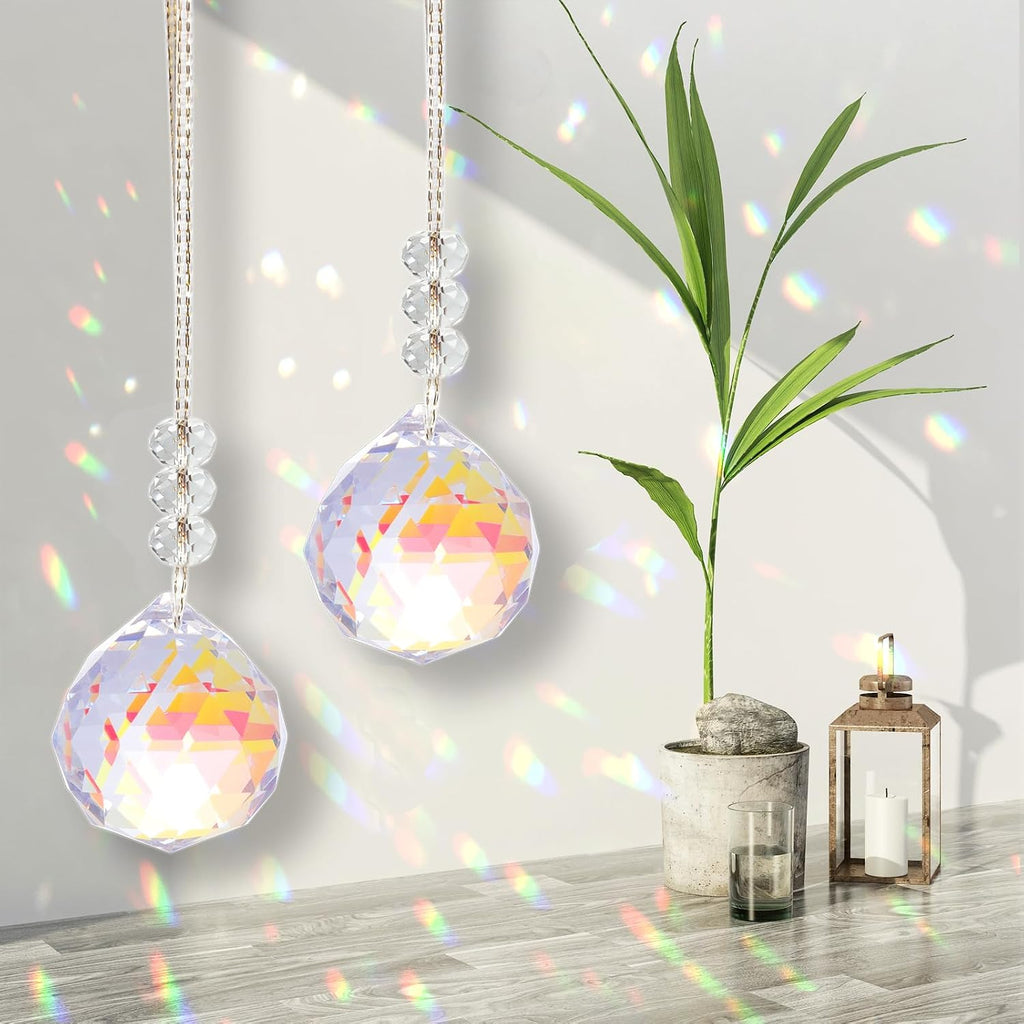 Crystal Suncatcher Colorful Ball Prisms Window Rainbow Maker with Ribbon for Hanging 40mm Pack of 10
