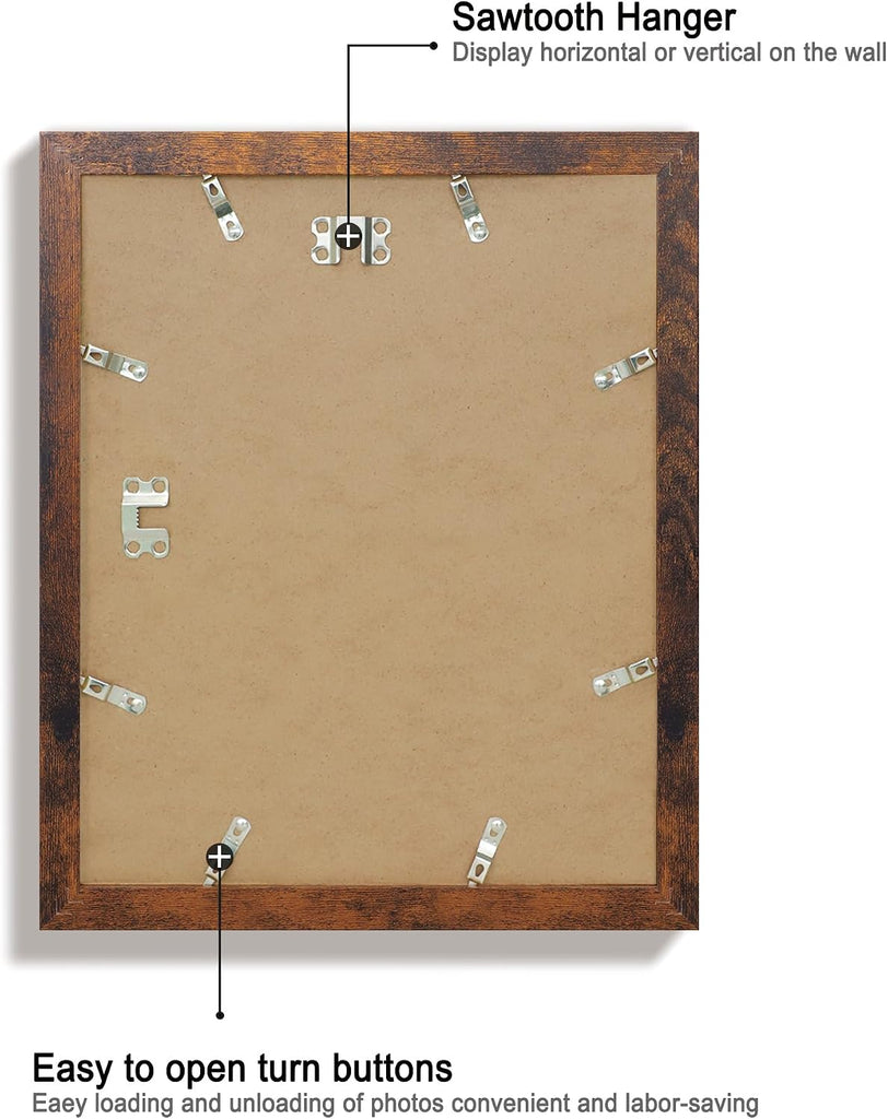 11x14 Picture Frame Set of 4 with Tempered Glass, Rustic Frame Display 8x10 Pictures with Mat or 11 x 14 Without Mat