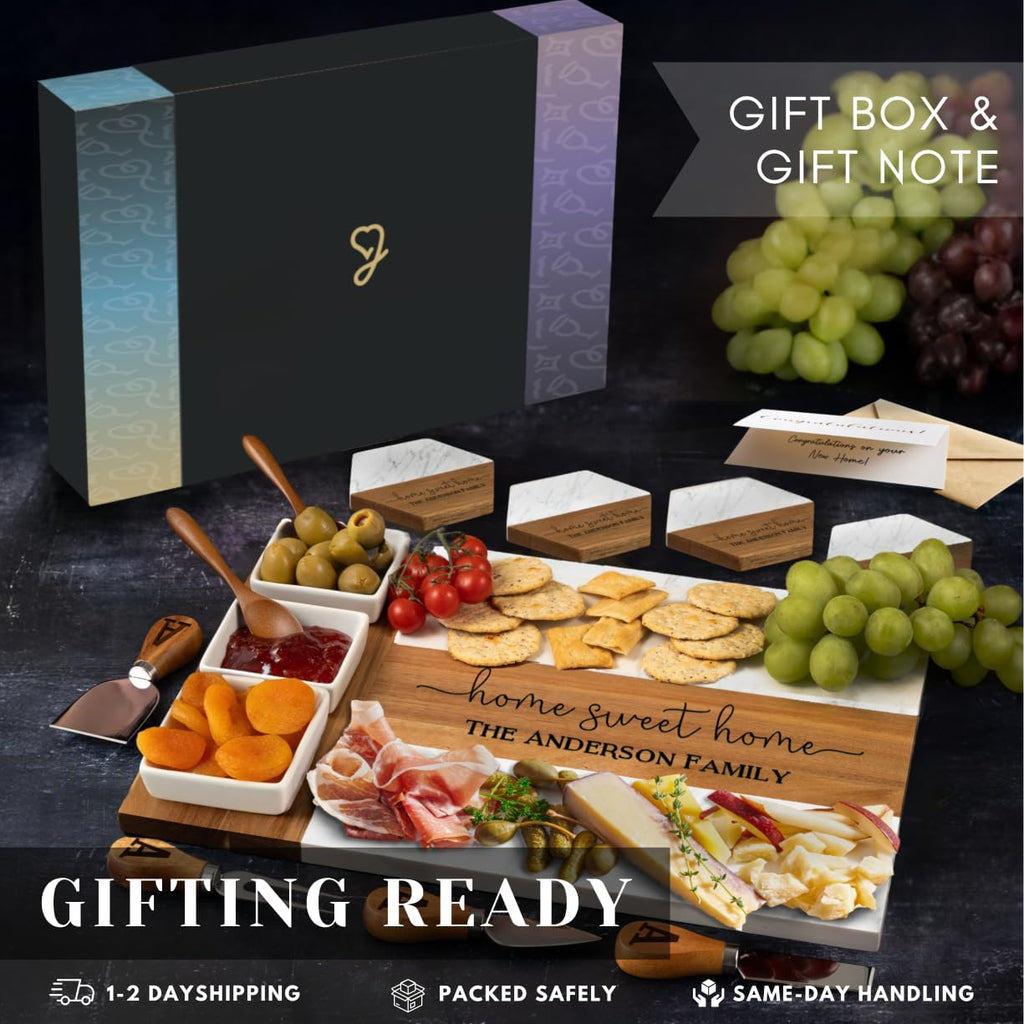 Personalized Housewarming Gifts, Custom Marble Charcuterie Cheese Board, Engraved House Warming Gifts New Home - Gift