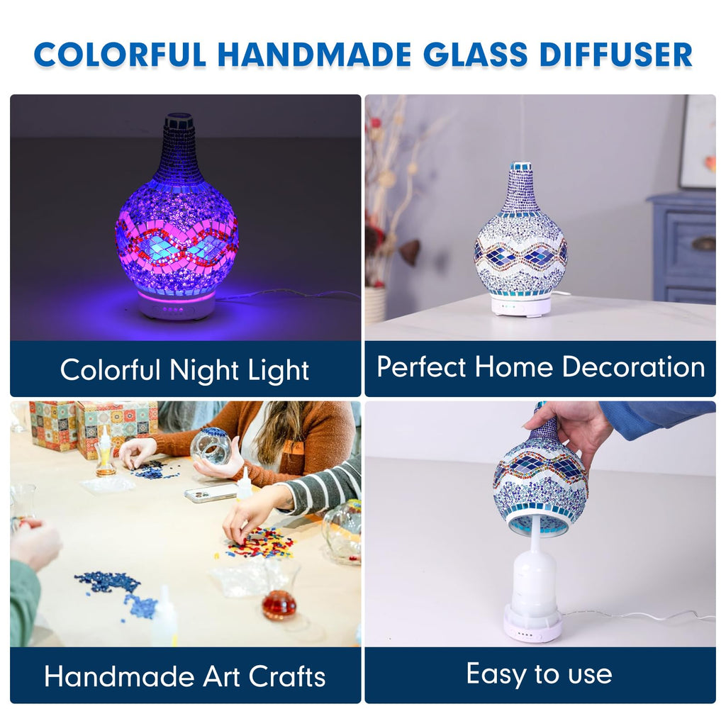 Mosaic Glass Essential Oil Diffuser, Tiffany Aromatherapy Diffuser 100ml Turkish Moroccan Color Changing Aroma