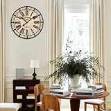 Rustic Farmhouse Wall Clock 24 Inch, Vintage Oldtown London Wooden Large Clock with Silent Tick, for Bedroom, Office