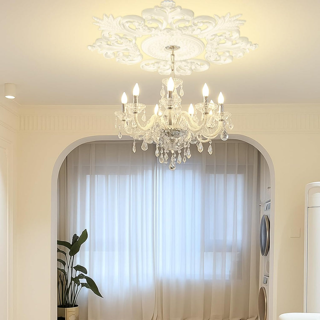 35.4'' Large PU Ceiling Medallion Combination Decorative 2.36'' ID French Style Chandelier Base Ceiling Medallion for Light Fixtures Victorian Rosette Light Covers for Chandeliers(Elegant)