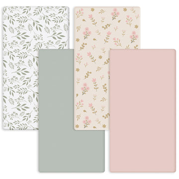 4 Pack Fitted Crib Sheets for Girls, Wildflowers