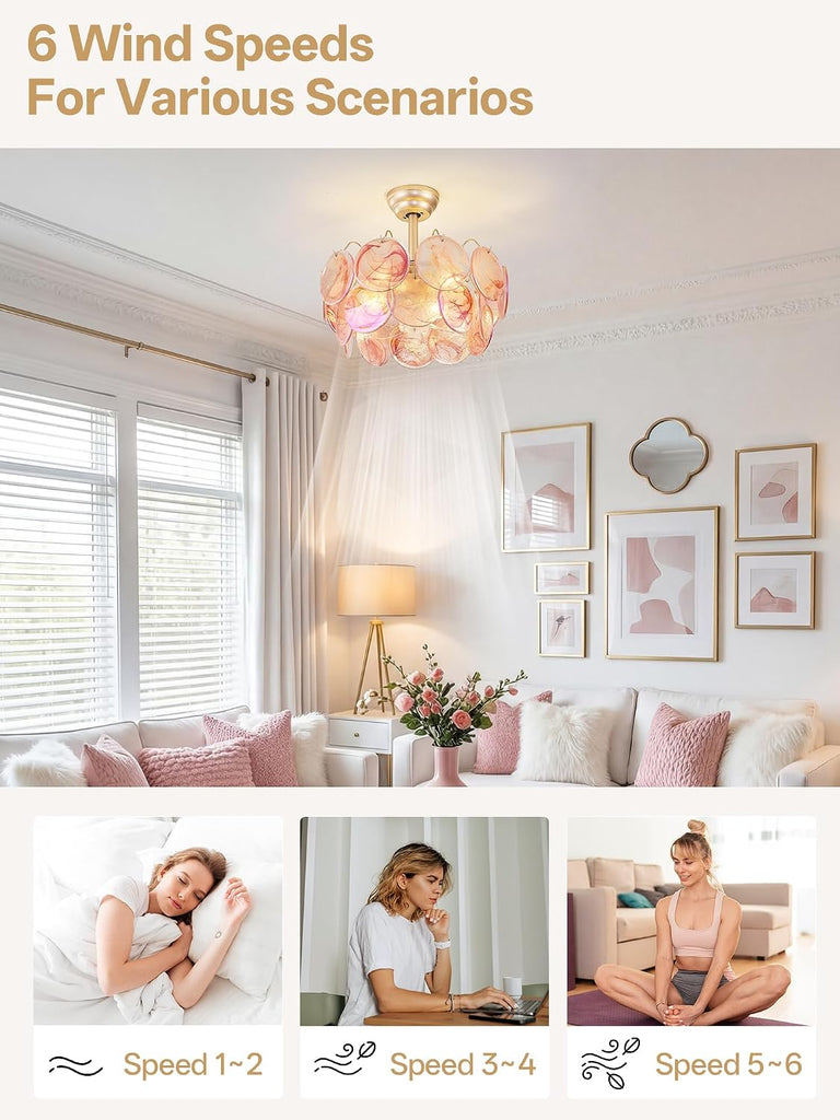 20" Gold Crystal Fandelier Ceiling Fans with Lights, Gold Flower Chandelier Ceiling Fan with Light Remote Control