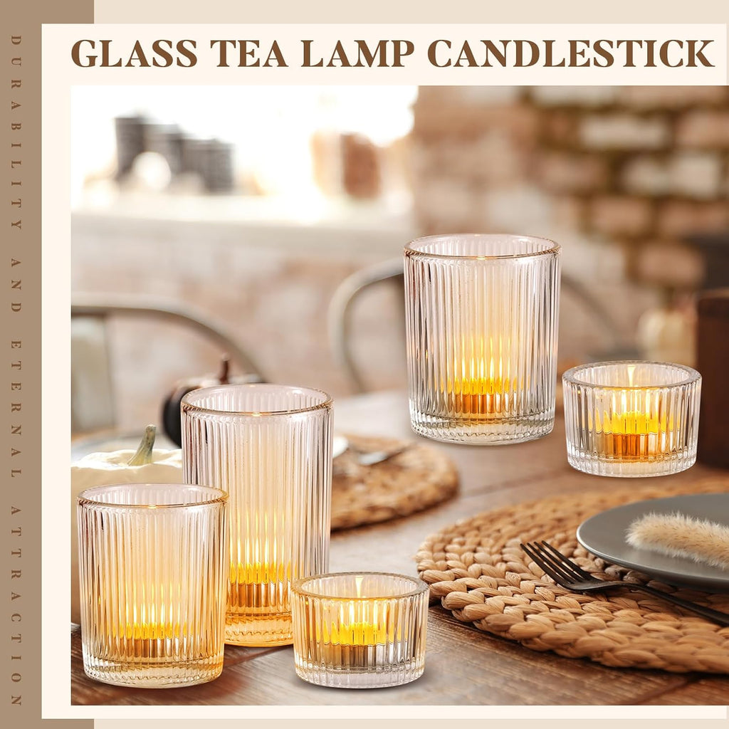 24 Pcs Assorted Votive Candle Holders Ribbed Glass Tealight Candle Holder Bulk for Table Centerpiece, Baby Shower