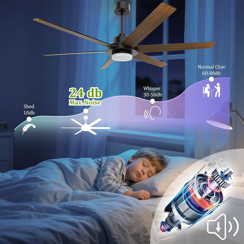 64 inch Ceiling Fans with Lights and Remote&APP,Industrial Ceiling Fan Reversible Quiet DC Motor, 6 Speed 3 CCT Dimiable, Modern Large Ceiling Fan for Living Room Farmhouse Patios Outdoor Gazebo Black